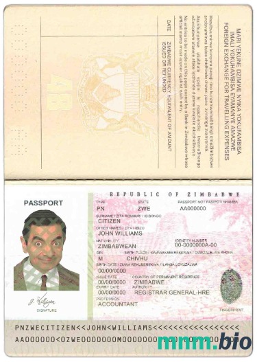 Przykład paszportu Zimbabwe w formacie PSD, w pełni edytowalny